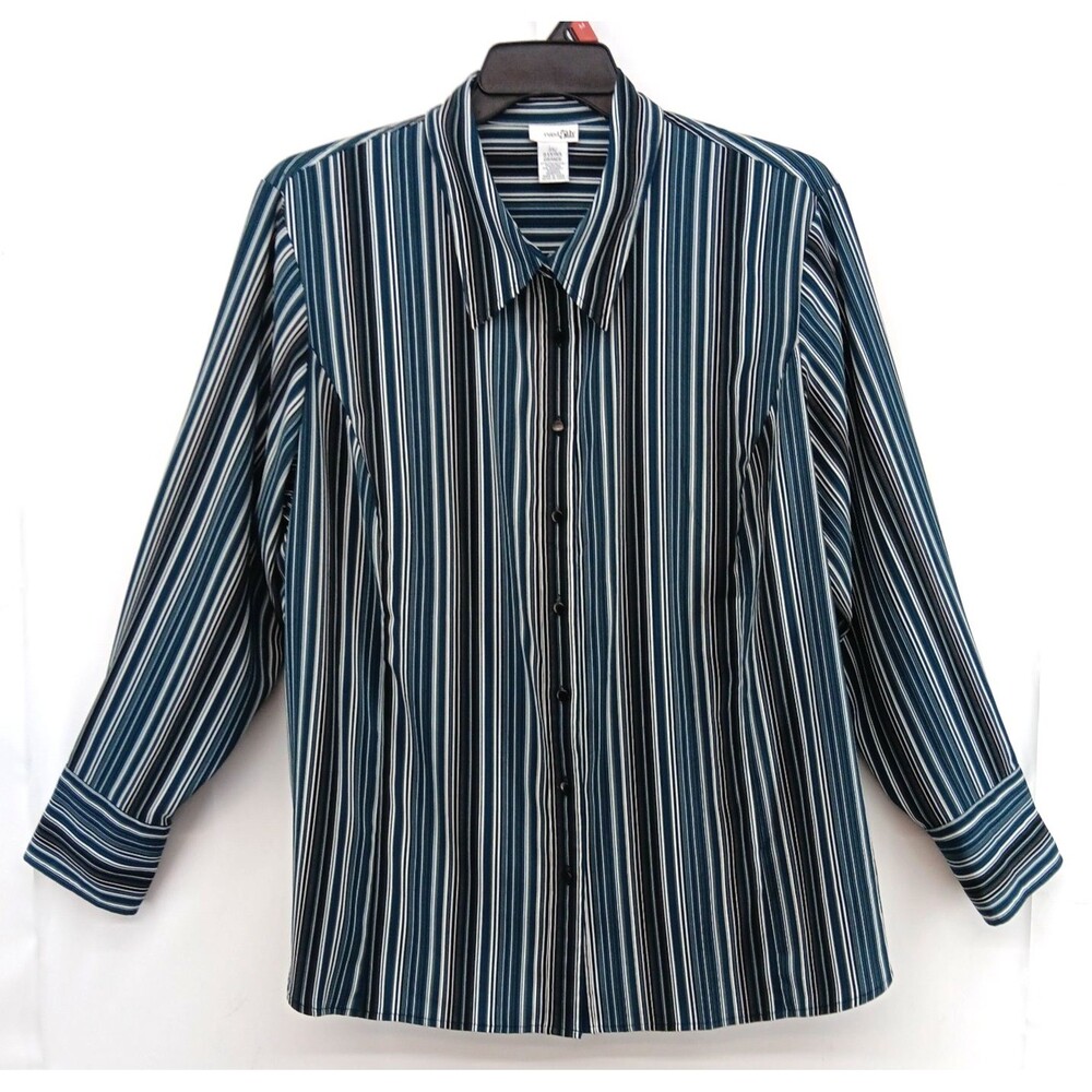East 5th Dress Shirt Women Size 3X Dark Teal Striped Long Sleeve Button Up Top